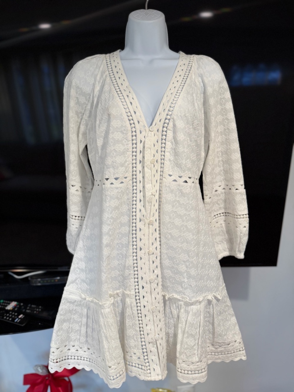 Veronica Beard DAEJA White Eyelet V-Neck Mini Dress⭐️ - Picture 8 of 16